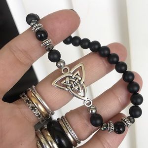 Celtic knot triquetra onyx + hematite bracelet